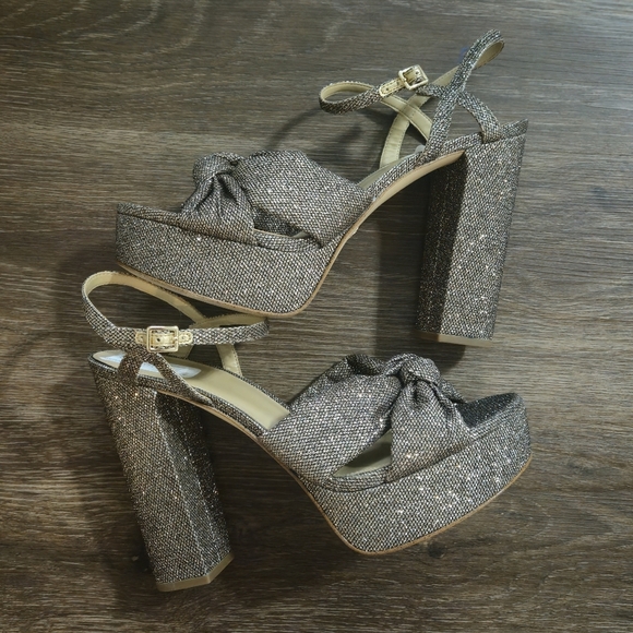 Michael Kors Gold Brown Sandals Platform  Ankke Strap New Sz 10 - Picture 11 of 15